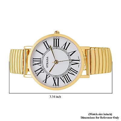 Strada Japanese Movement Stretch Bracelet Watch in Goldtone (6.75-7.25 In)