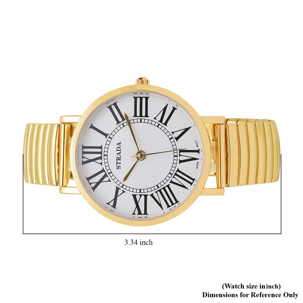 Strada Japanese Movement Stretch Bracelet Watch in Goldtone (6.75-7.25 In) image number 6