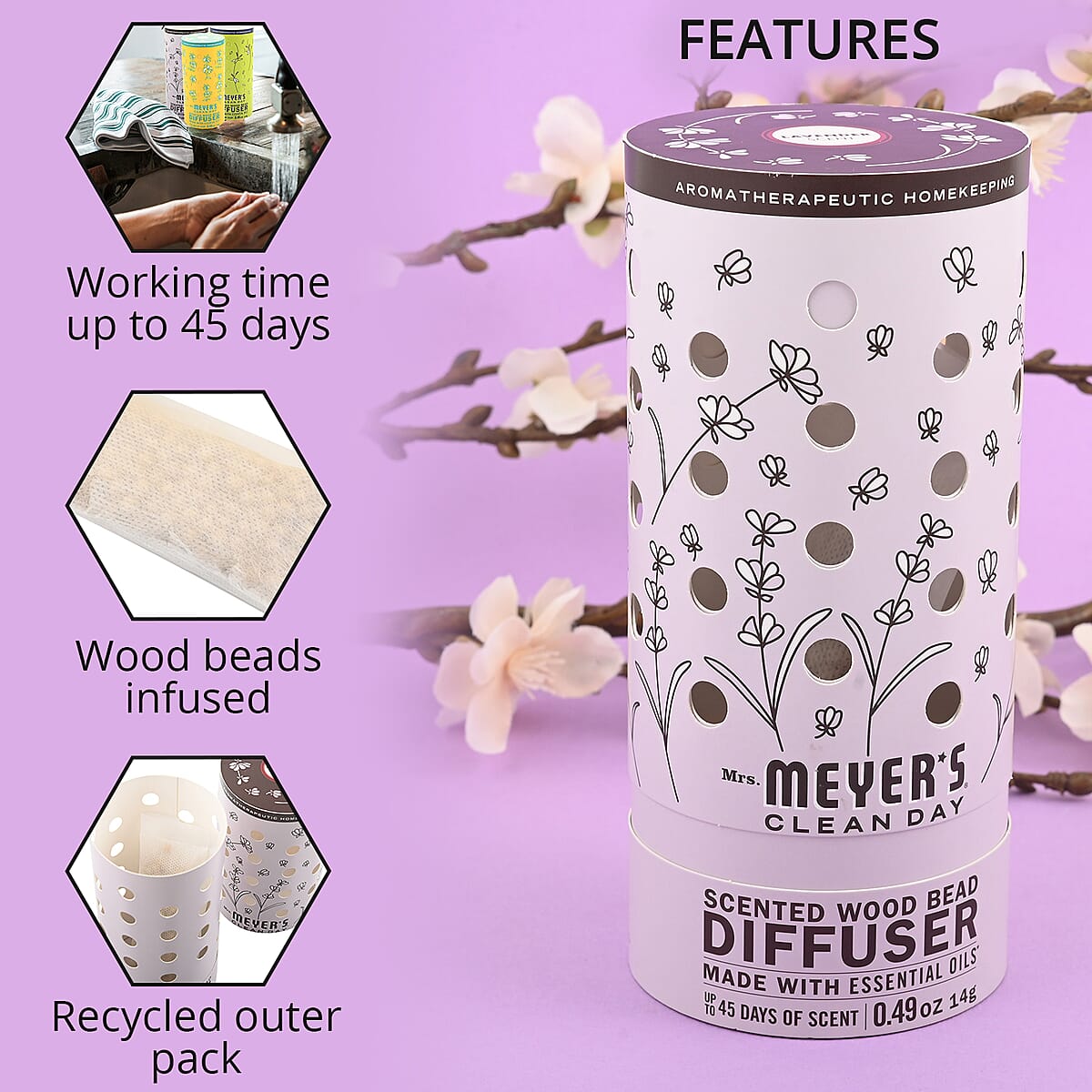 Mrs. Meyer's Clean Day Scented Wood Bead Diffuser - Lavender 0.49 oz image number 1