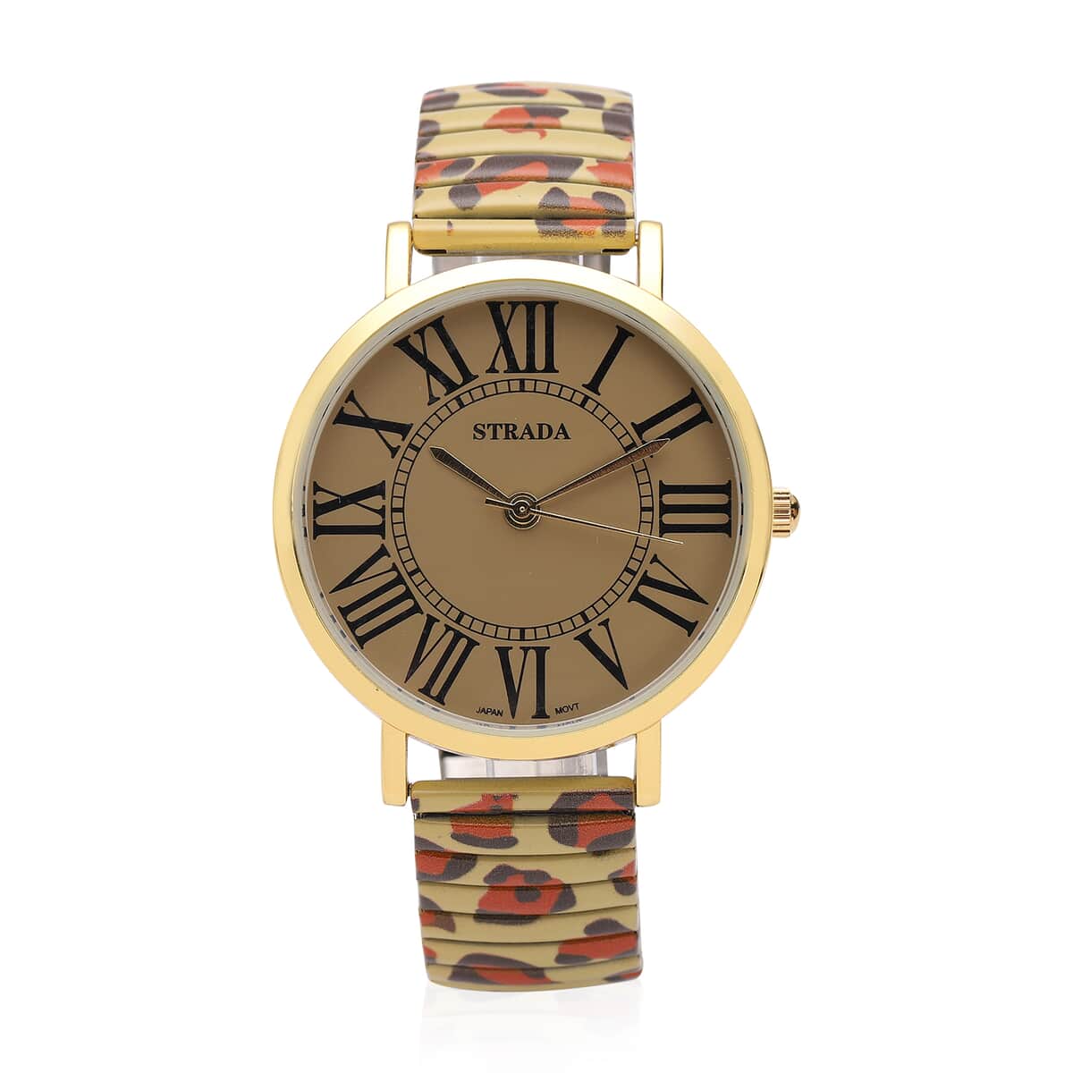 STRADA Japanese Movement Brown Dial Bracelet Watch in Goldtone with Brown Leopard Pattern Strap image number 0
