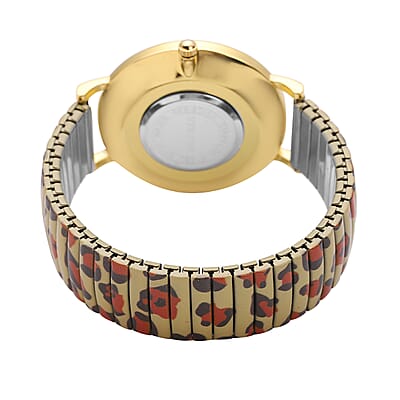 Strada Japanese Movement Brown Dial Bracelet Watch in Goldtone with Brown Leopard Pattern Strap