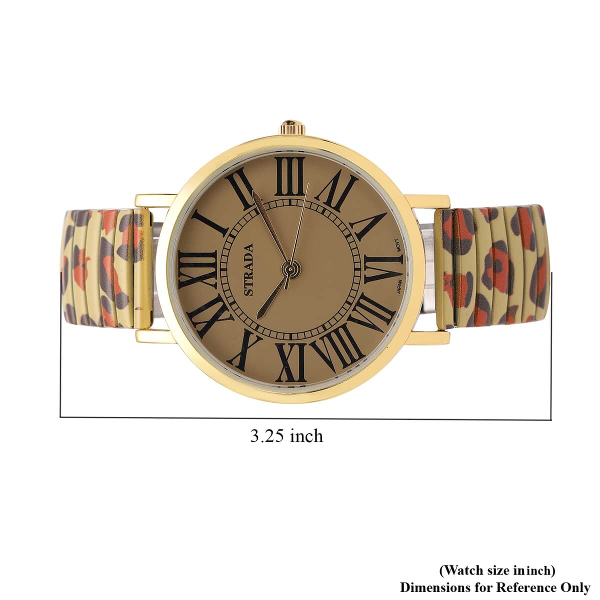 STRADA Japanese Movement Brown Dial Bracelet Watch in Goldtone with Brown Leopard Pattern Strap image number 6