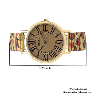 Strada Japanese Movement Brown Dial Bracelet Watch in Goldtone with Brown Leopard Pattern Strap