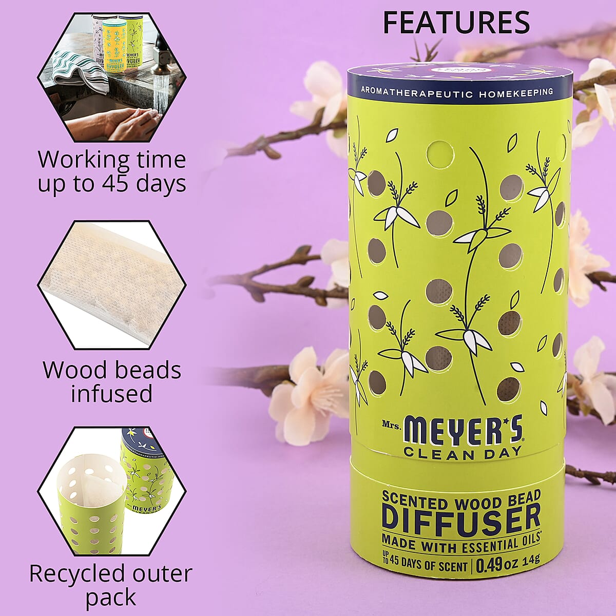 Mrs. Meyer's Clean Day Scented Wood Bead Diffuser - Lemon Verbena 0.49 oz image number 1