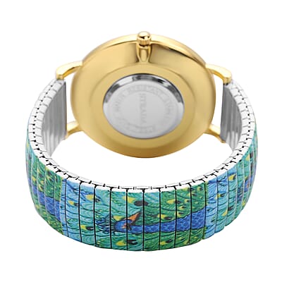 Strada Japanese Movement Green Dial Bracelet Watch in Goldtone with Peacock Pattern Strap