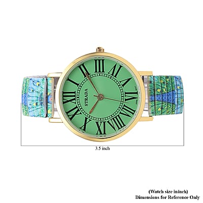 Strada Japanese Movement Green Dial Bracelet Watch in Goldtone with Peacock Pattern Strap
