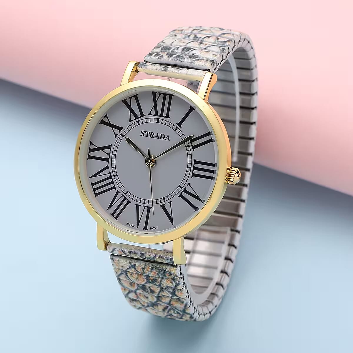 Strada Japanese Movement Gray Dial Bracelet Watch in Goldtone with Snake Pattern Strap image number 1