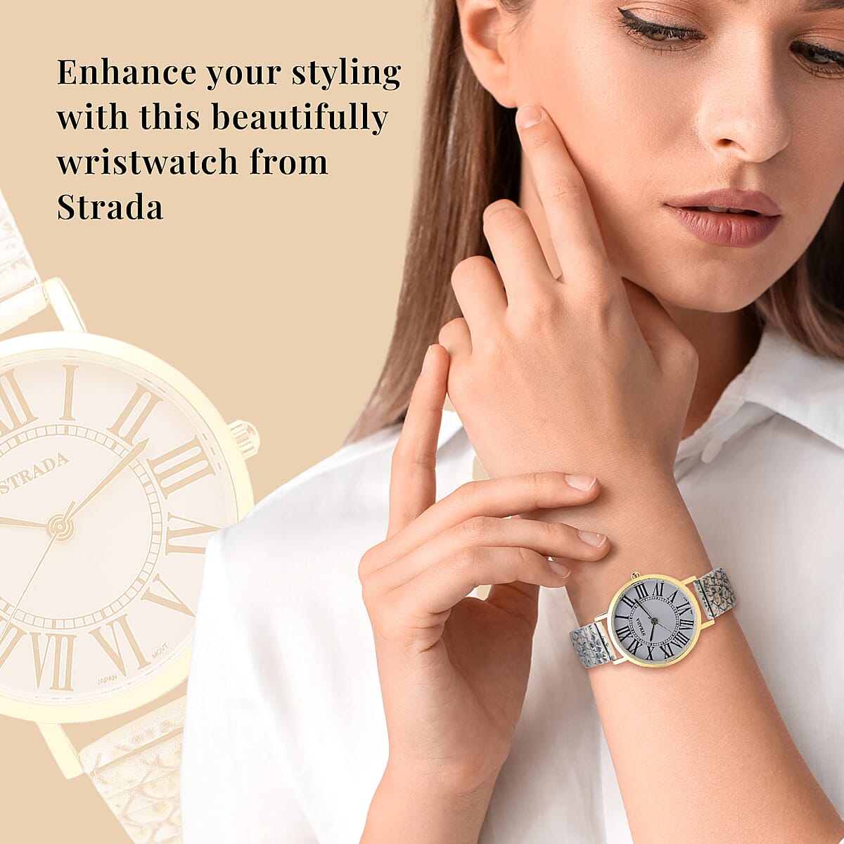 Strada Japanese Movement Gray Dial Bracelet Watch in Goldtone with Snake Pattern Strap image number 2