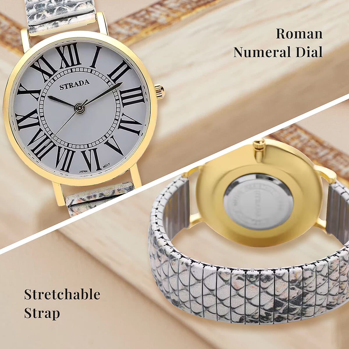 Strada Japanese Movement Gray Dial Bracelet Watch in Goldtone with Snake Pattern Strap image number 3