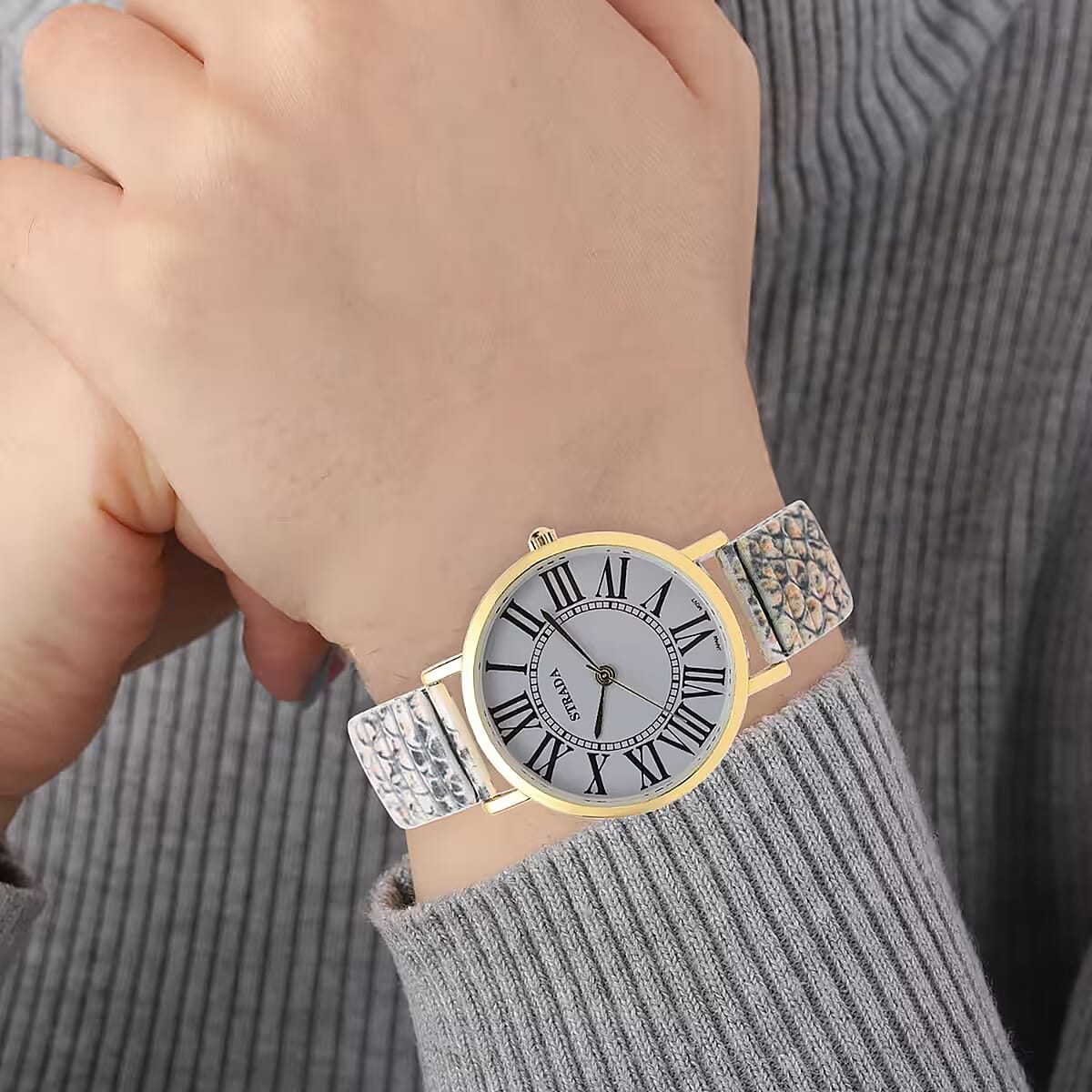 Strada Japanese Movement Gray Dial Bracelet Watch in Goldtone with Snake Pattern Strap image number 7