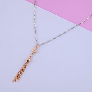 Italian 14K Rose Gold Over Sterling Silver Cross and Tassels Necklace 18 Inches 4.20 Grams