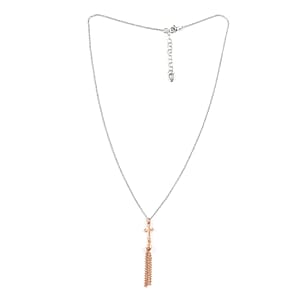 Italian 14K Rose Gold Over Sterling Silver Cross and Tassels Necklace 18 Inches 4.20 Grams