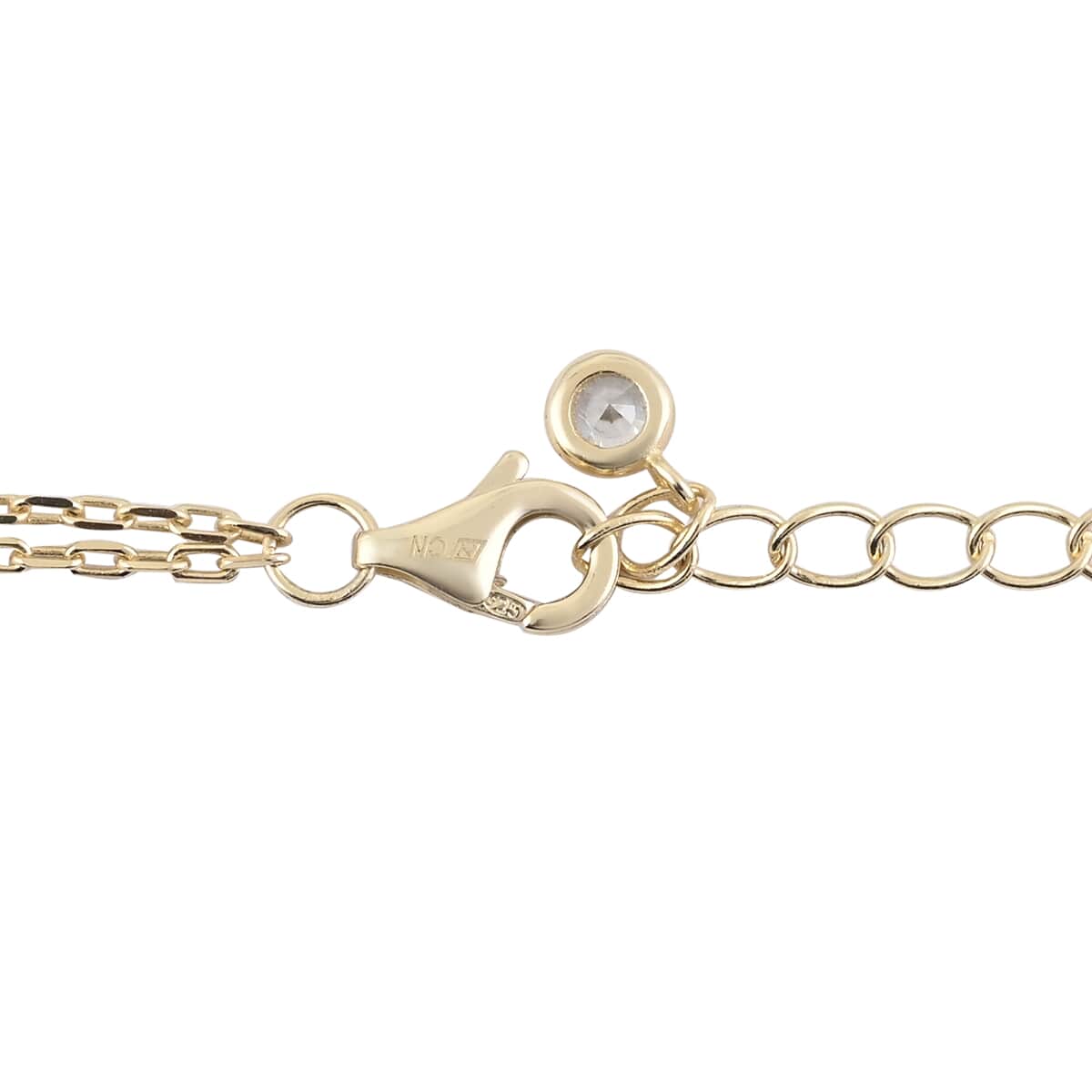 Simulated Diamond Puka Shell Station Necklace 14 Inches in 14K Yellow Gold Over Sterling Silver 2.30 ctw image number 3