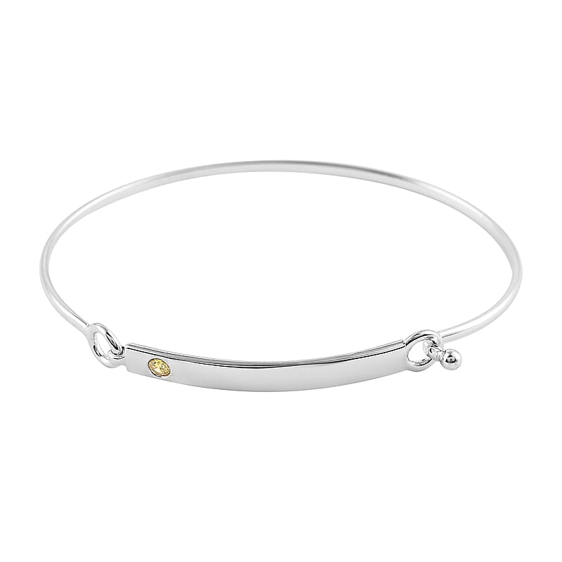 Simulated Yellow Diamond Birthstone Bar Bangle Bracelet in Sterling Silver (7.25 In) 0.20 ctw