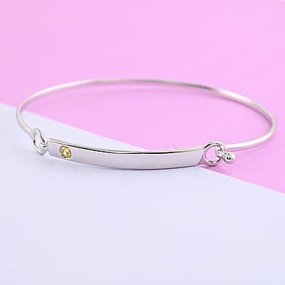 Simulated Yellow Diamond Birthstone Bar Bangle Bracelet in Sterling Silver (7.25 In) 0.20 ctw