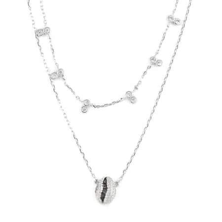 Simulated Diamond Puka Shell Station Necklace 14 Inches in Sterling Silver 2.30 ctw image number 0