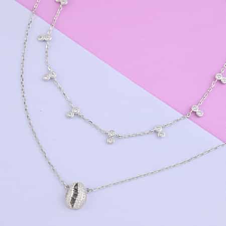 Simulated Diamond Puka Shell Station Necklace 14 Inches in Sterling Silver 2.30 ctw image number 1