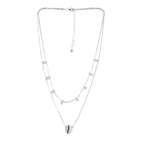 Simulated Diamond Puka Shell Station Necklace 14 Inches in Sterling Silver 2.30 ctw image number 3