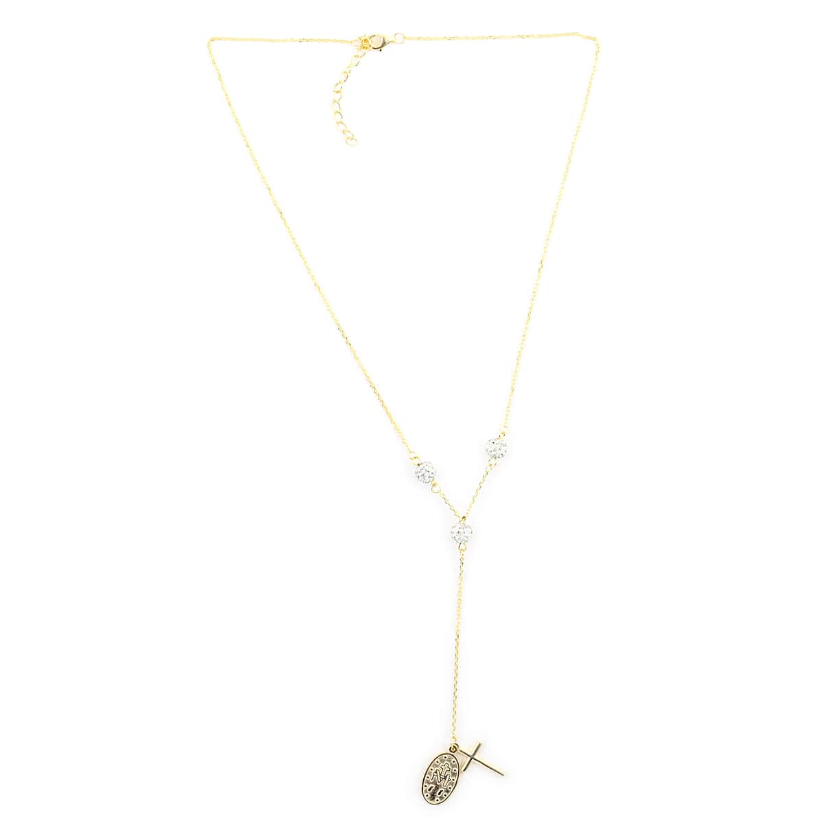 Austrian Crystal Ball Station Necklace with Charm 16 Inches in 14K Yellow Gold Over Sterling Silver image number 3