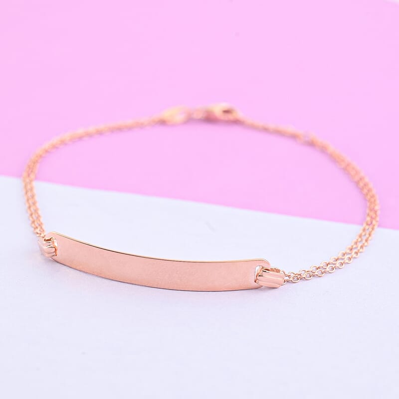 14K Rose Gold Over Sterling Silver Bar Cable Bracelet (7.50 In) 2.30 Grams
