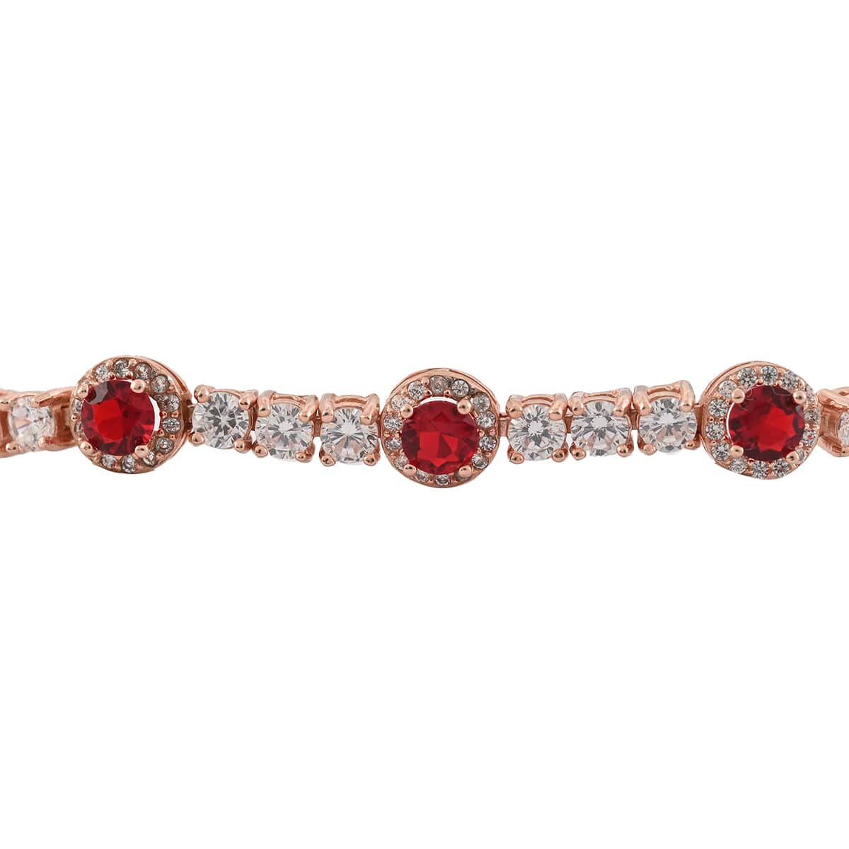 Simulated Red and White Diamond Bolo Bracelet in 14K Rose Gold Over Sterling Silver (Adjustable) 3.30 ctw image number 2