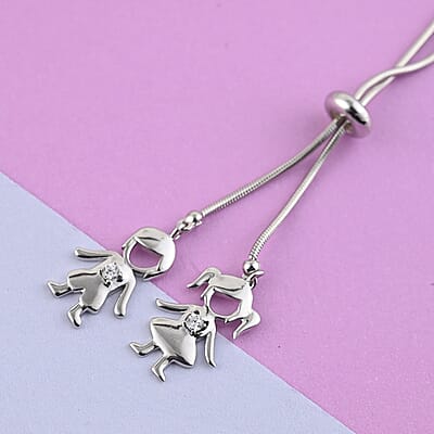 Simulated Diamond Boy or Girl Slider Necklace 28 Inches in Sterling Silver