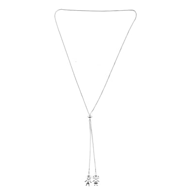 Simulated Diamond Boy or Girl Slider Necklace 28 Inches in Sterling Silver