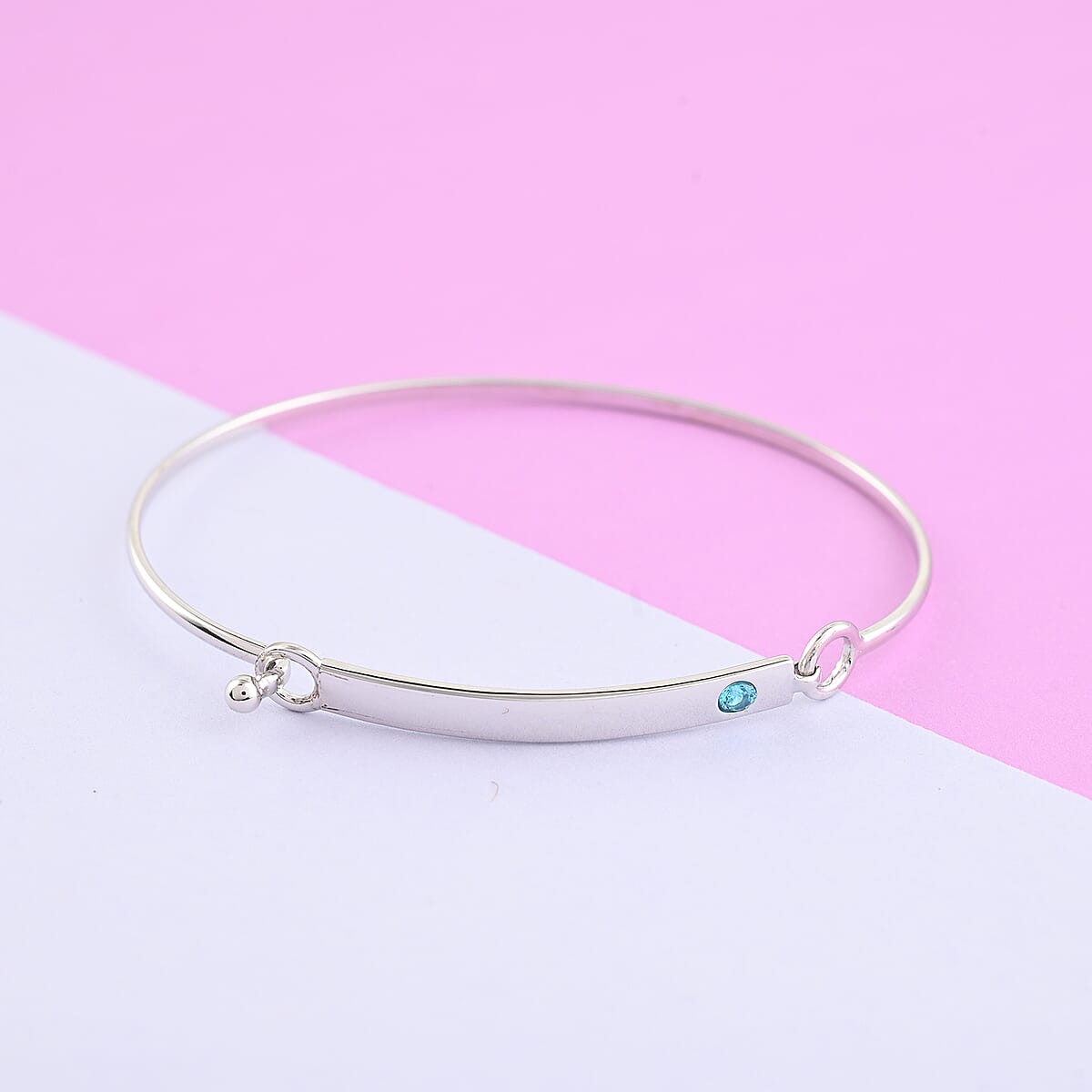 Simulated Blue Diamond Birthstone Bar Bracelet in Sterling Silver (7.25 In) 7.20 Grams 0.20 ctw image number 1