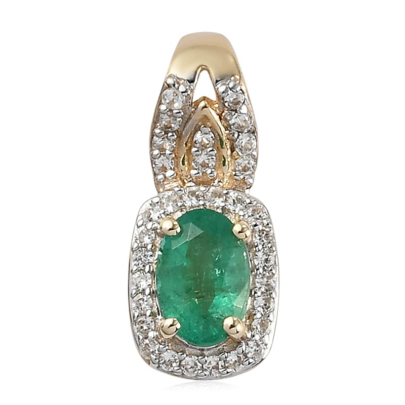 Luxoro 10K Yellow Gold AAA Brazilian Emerald and White Zircon Pendant 0.60 ctw