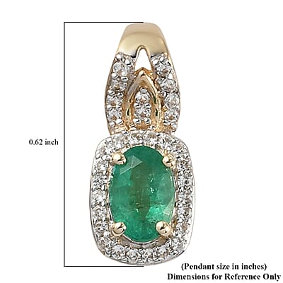 Luxoro 10K Yellow Gold AAA Brazilian Emerald and White Zircon Pendant 0.60 ctw