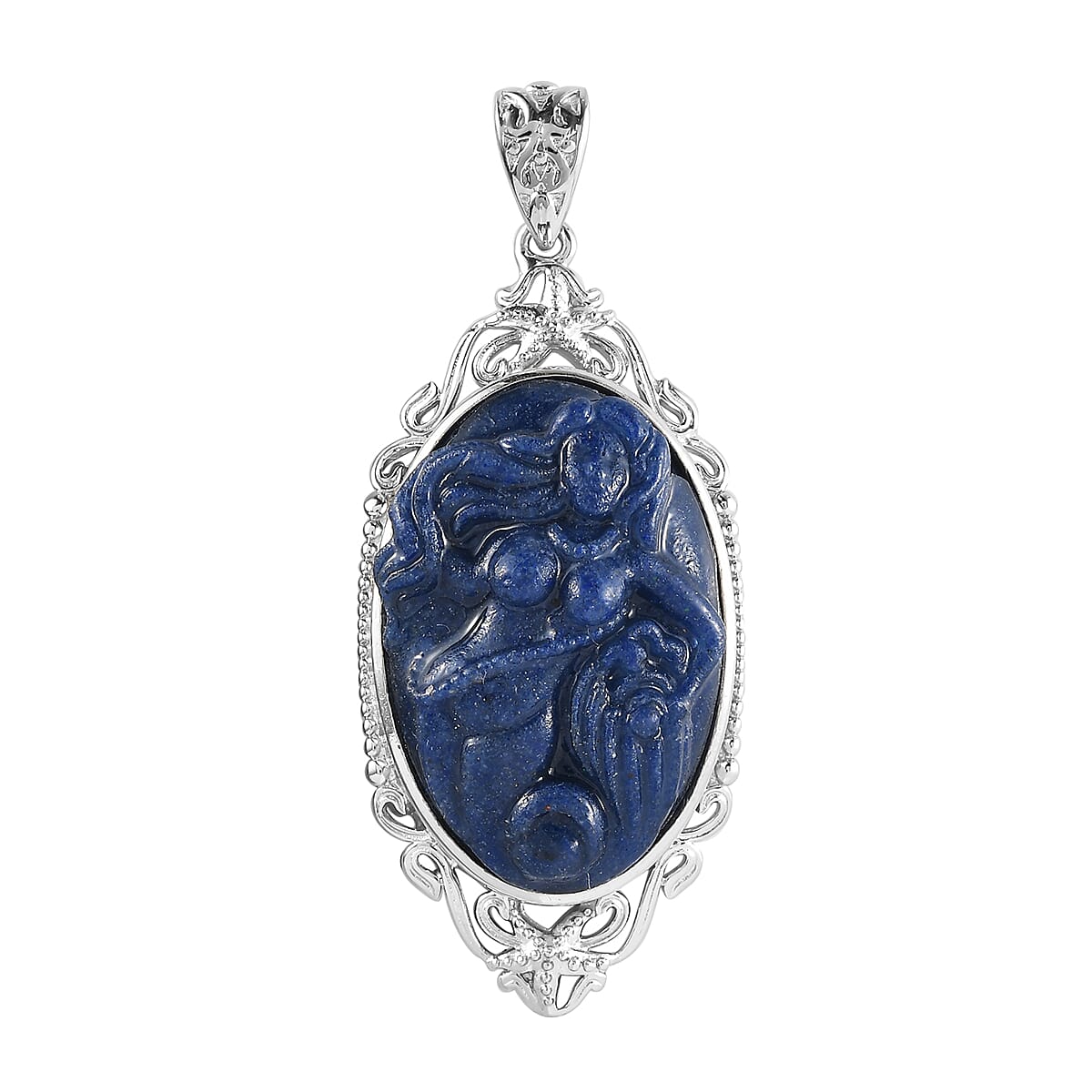 Freshened Lapis Lazuli Solitaire Pendant in Platinum Over Copper 17.15 ctw image number 0