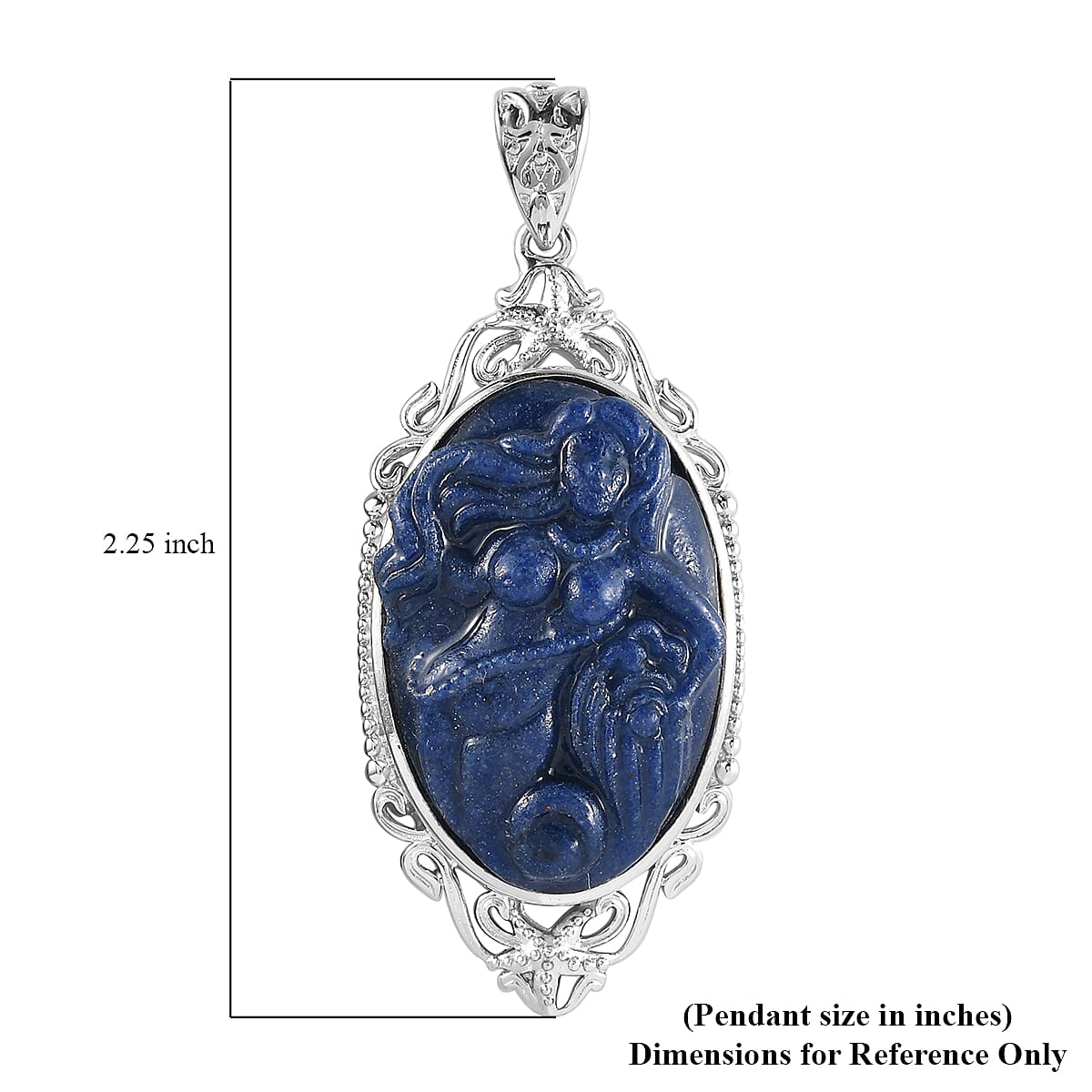 Freshened Lapis Lazuli Carved Pendant in Platinum Over Copper with Magnet 17.15 ctw