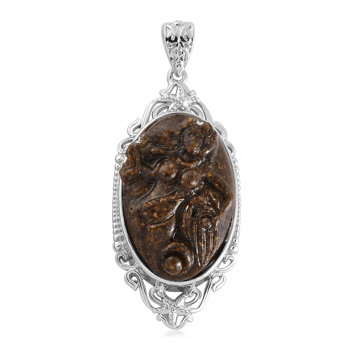 Freshened Tiger's Eye Carving Solitaire Pendant in Platinum Over Copper with Magnet 15.85 ctw image number 0