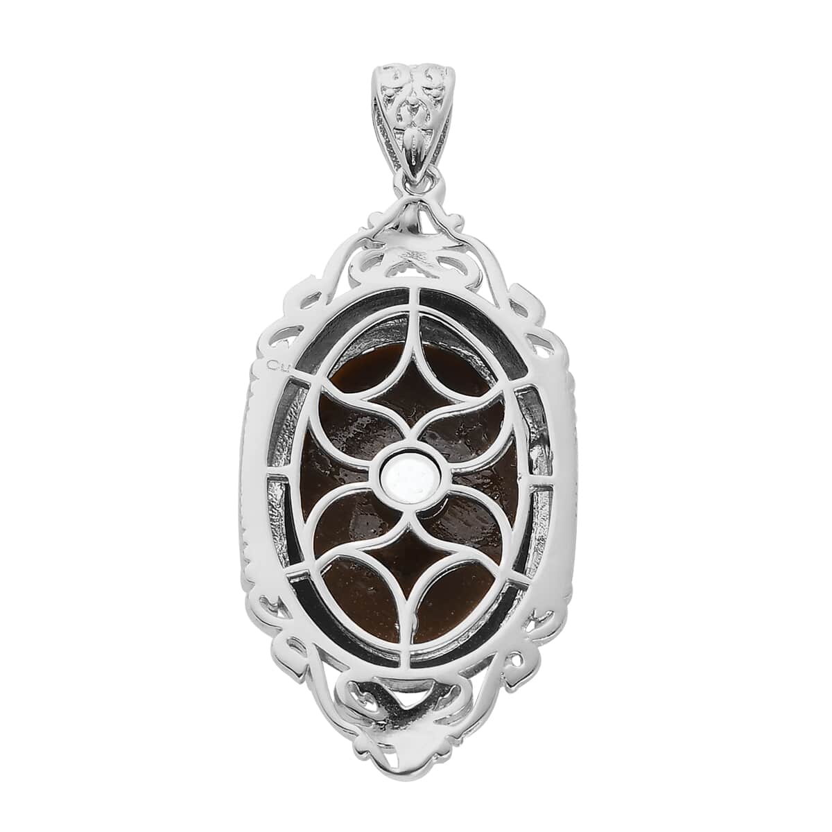 Freshened Tiger's Eye Carving Solitaire Pendant in Platinum Over Copper with Magnet 15.85 ctw image number 3