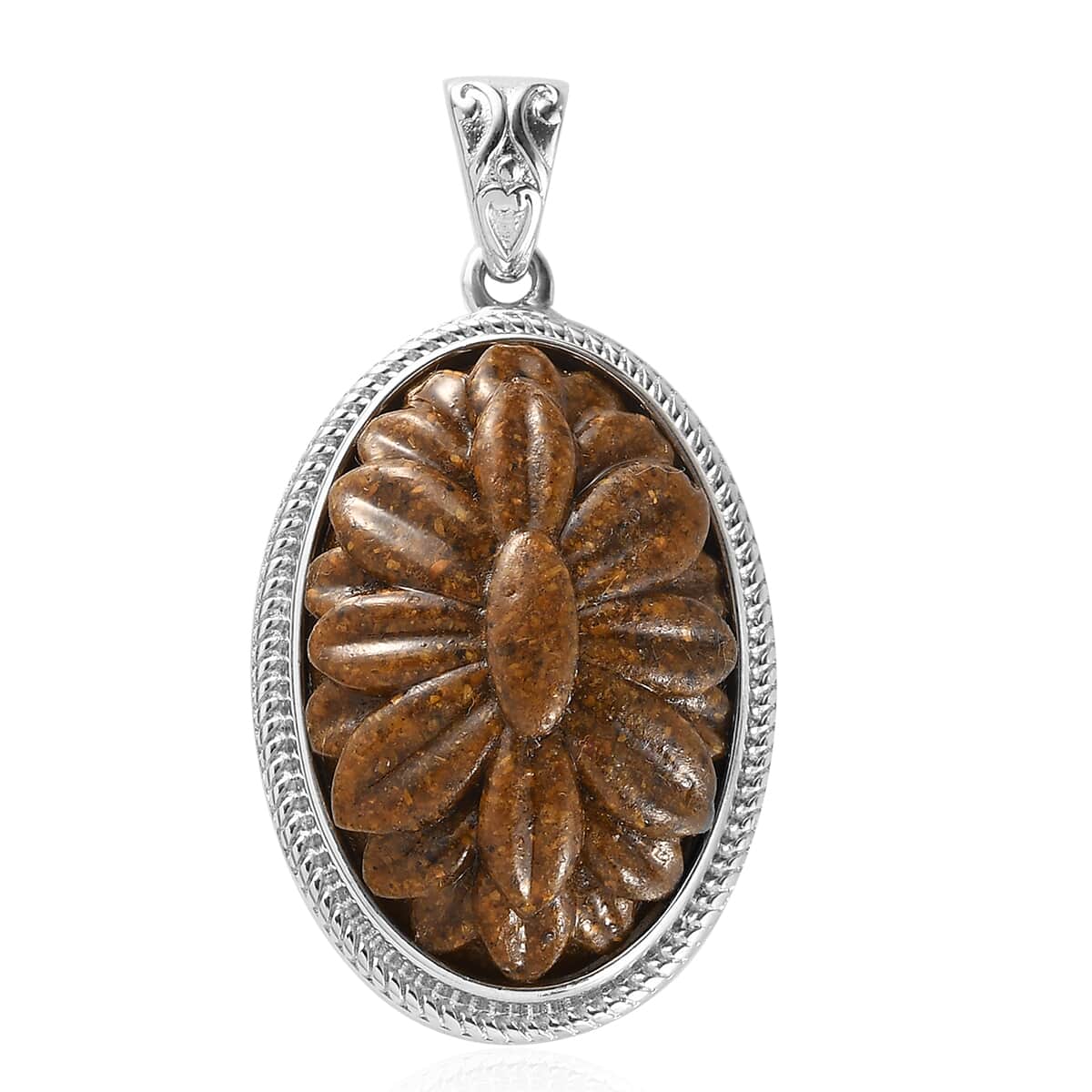 South African Tiger's Eye Carved Solitaire Pendant in Platinum Over Copper with Magnet 18.15 ctw image number 0