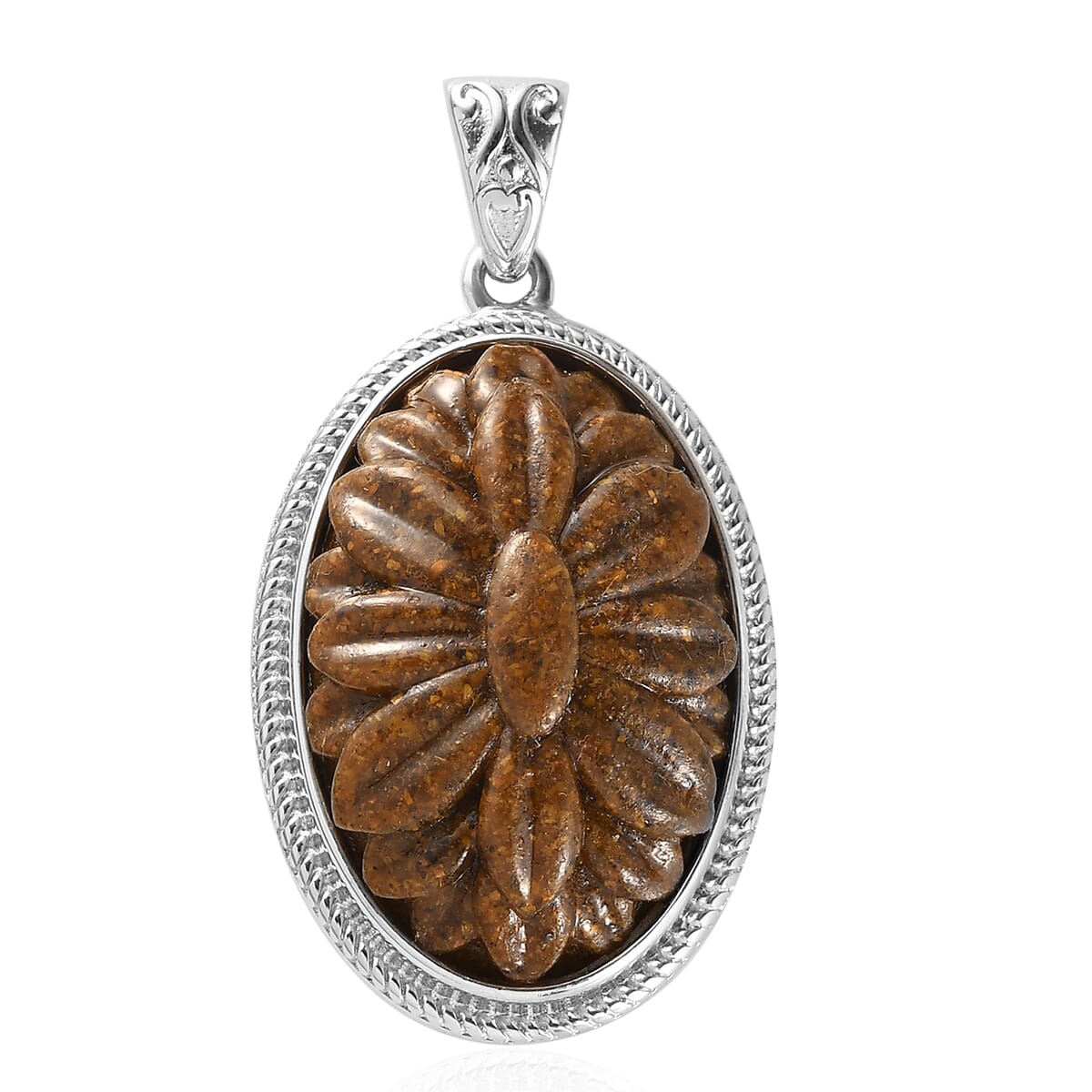 Tiger's Eye Carved Solitaire Pendant in Platinum Over Copper with Magnet 18.15 ctw image number 0