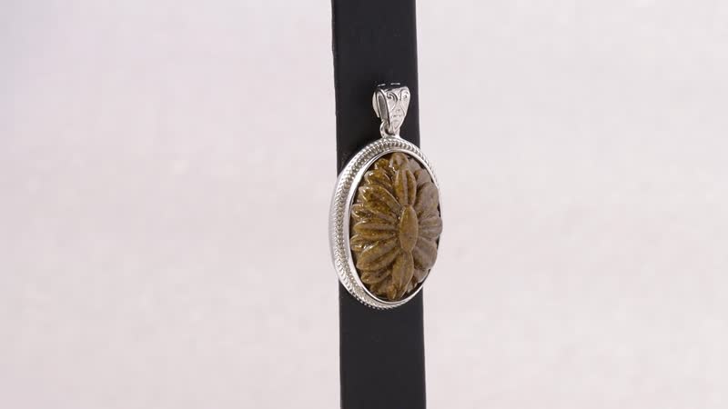 South African Tiger's Eye Carved Solitaire Pendant in Platinum Over Copper with Magnet 18.15 ctw