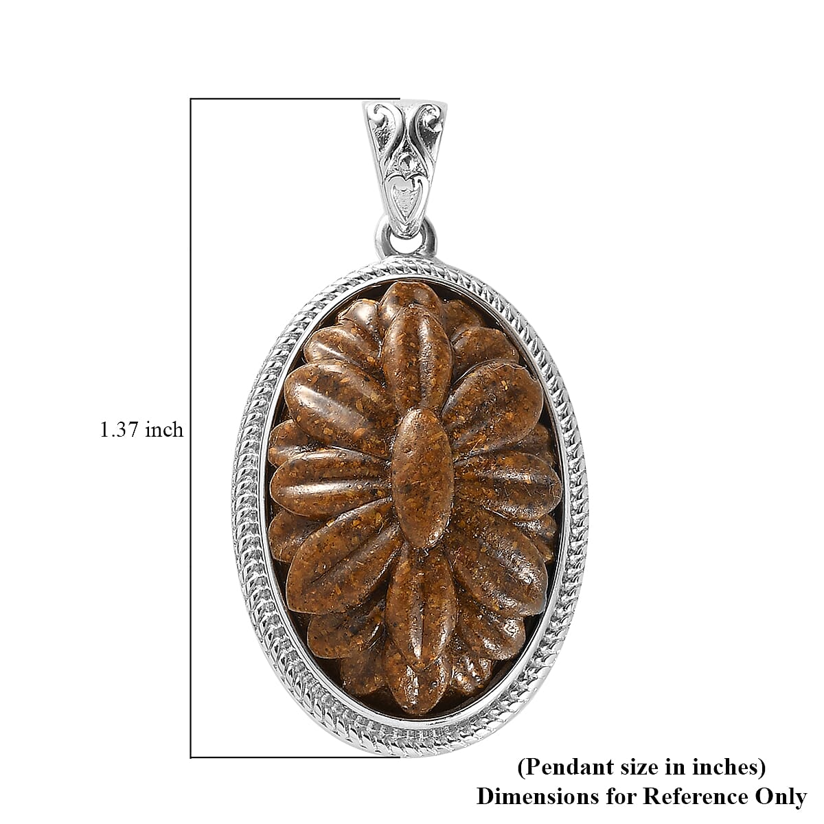 South African Tiger's Eye Carved Solitaire Pendant in Platinum Over Copper with Magnet 18.15 ctw
