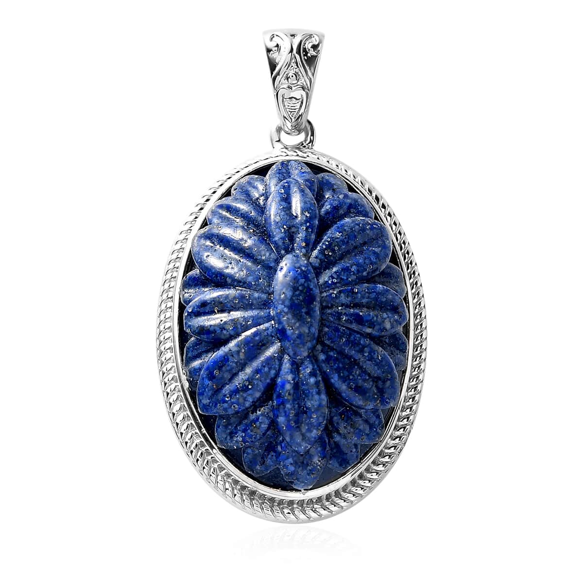 Lapis Lazuli Carved Solitaire Pendant in Platinum Over Copper with Magnet 18.25 ctw image number 0
