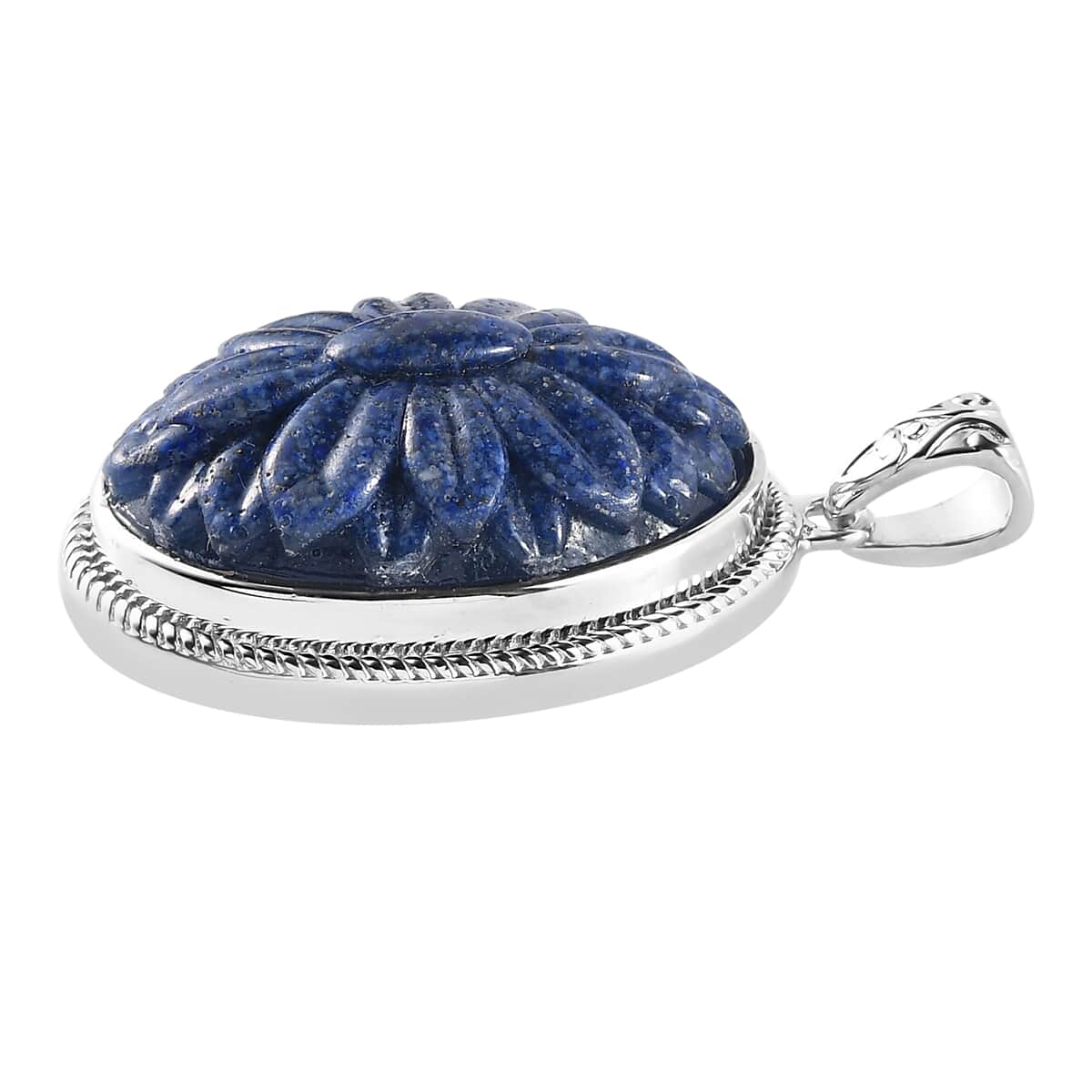 Lapis Lazuli Carved Solitaire Pendant in Platinum Over Copper with Magnet 18.25 ctw image number 2