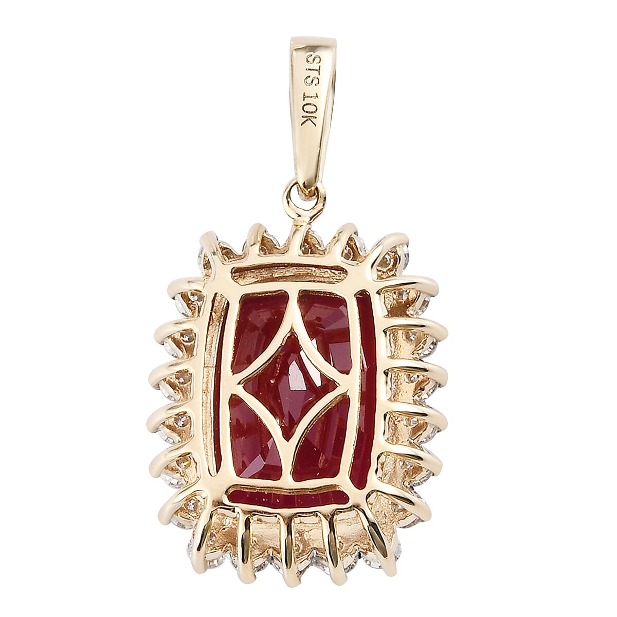 Luxoro 10K Yellow Gold AAA Niassa Ruby (FF) and Moissanite Halo Pendant without Chain 10.25 ctw