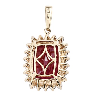 Luxoro 10K Yellow Gold AAA Niassa Ruby (FF) and Moissanite Halo Pendant without Chain 10.25 ctw
