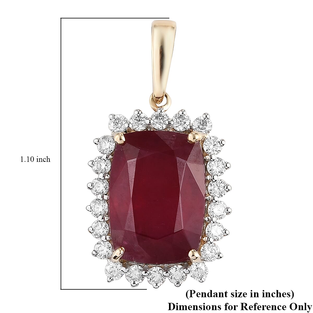 Luxoro 10K Yellow Gold AAA Niassa Ruby (FF) and Moissanite Halo Pendant without Chain 10.25 ctw