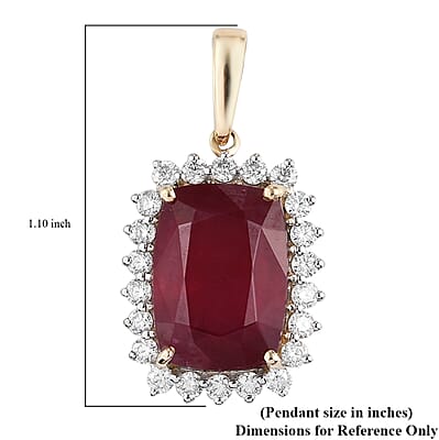 Luxoro 10K Yellow Gold AAA Niassa Ruby (FF) and Moissanite Halo Pendant without Chain 10.25 ctw