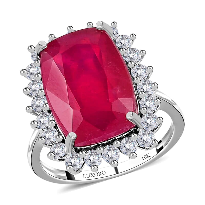 Luxoro 10K White Gold AAA Niassa Ruby (FF) and Moissanite Halo Ring (Size 8.0) 11.75 ctw