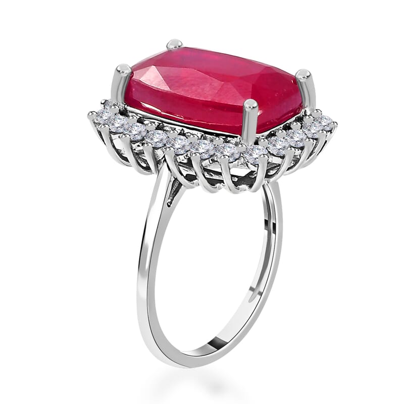 Luxoro 10K White Gold AAA Niassa Ruby (FF) and Moissanite Halo Ring (Size 8.0) 11.75 ctw