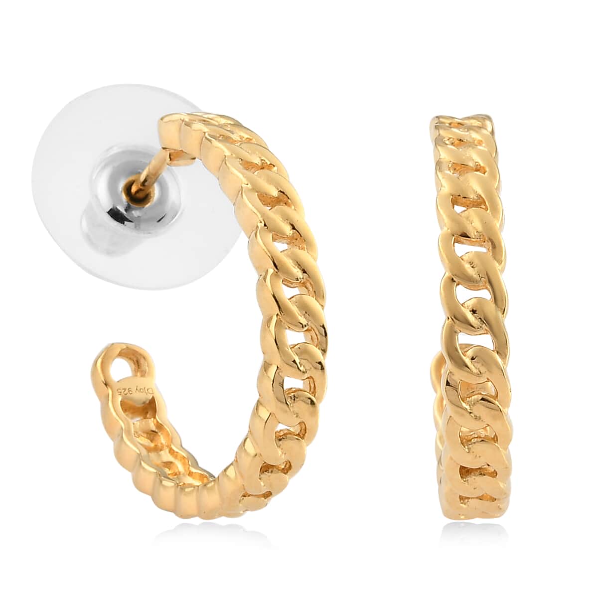 Vermeil Yellow Gold Over Sterling Silver Curb Chain J-Hoop Earrings 3.80 Grams image number 0