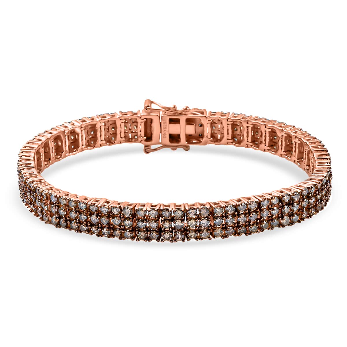 Natural Champagne Diamond Cluster Bracelet in Vermeil Rose Gold Over Sterling Silver (7.25 In) 9.00 ctw image number 0