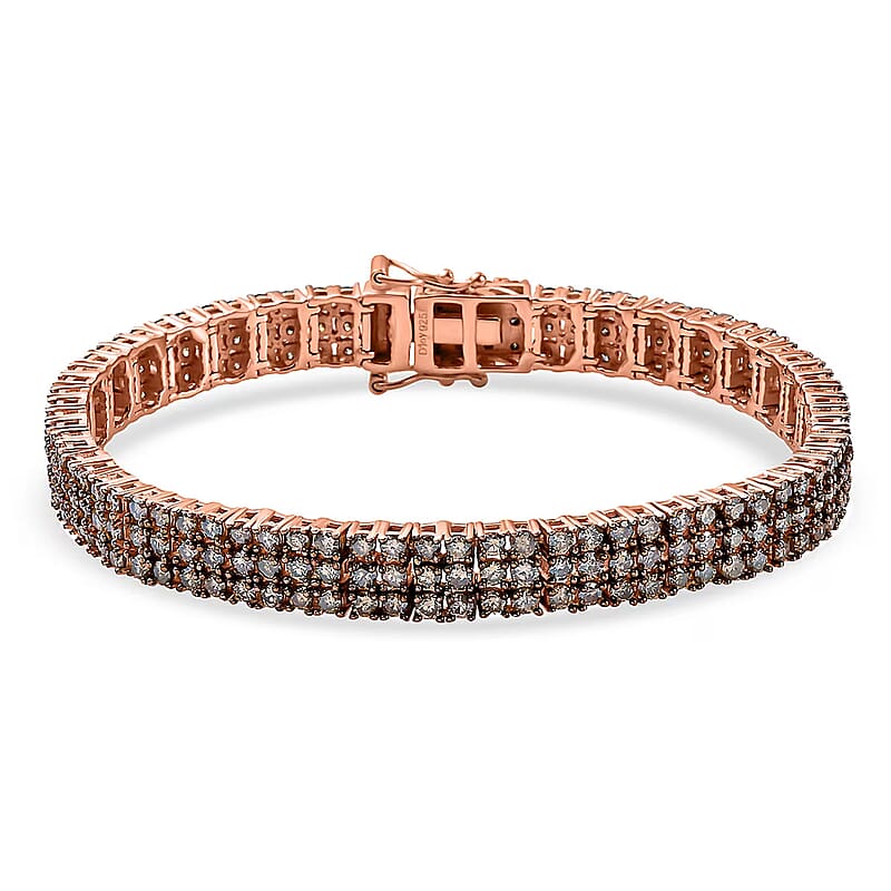 D'Joy Natural Champagne Diamond 9.00 ctw Cluster Bracelet in Vermeil Rose Gold Over Sterling Silver (7.25 In)