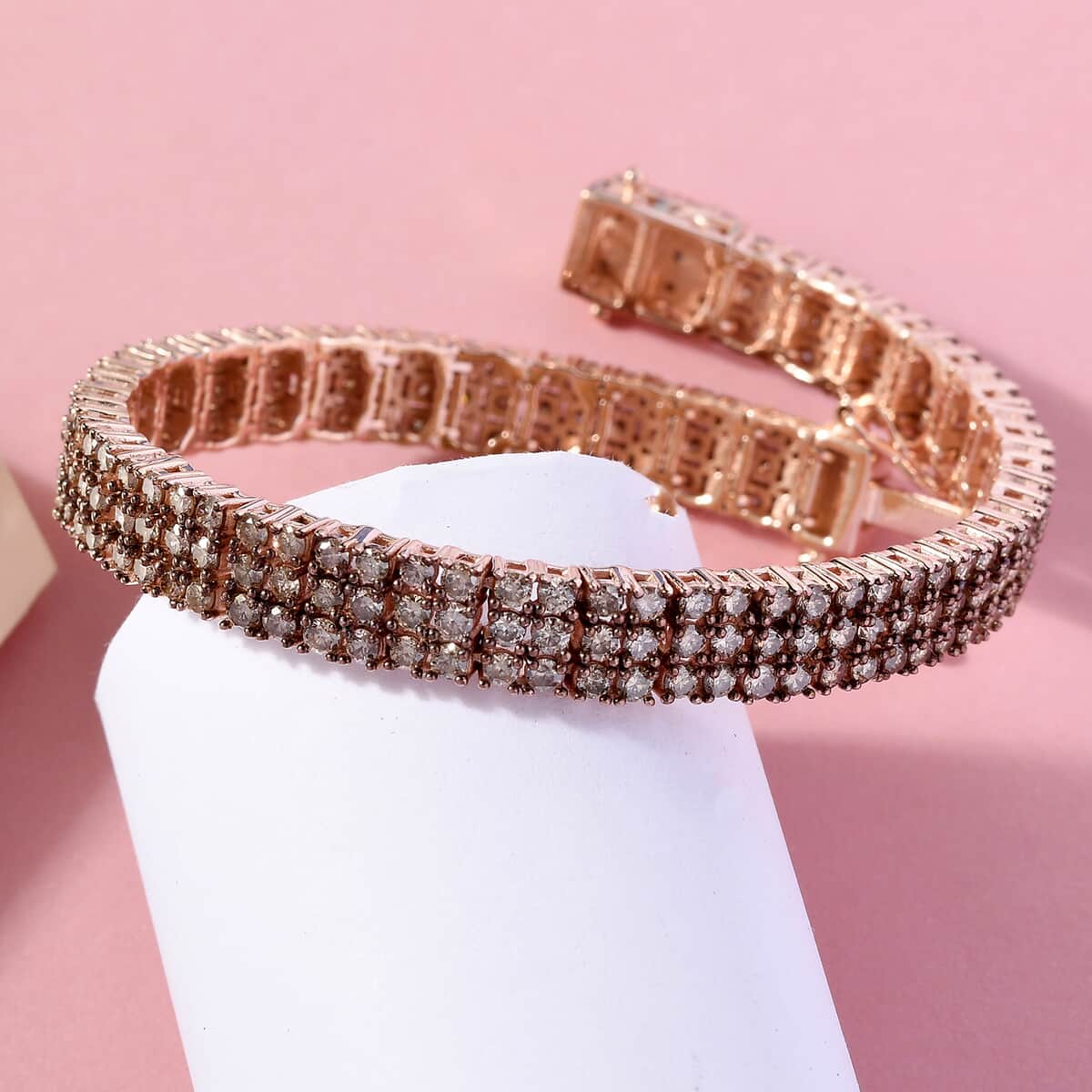 Natural Champagne Diamond Cluster Bracelet in Vermeil Rose Gold Over Sterling Silver (7.25 In) 9.00 ctw image number 1